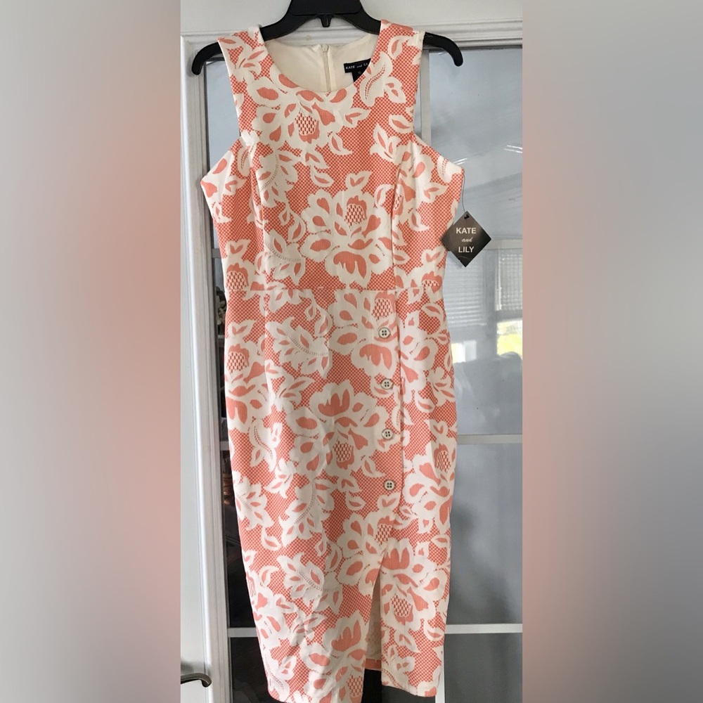 Kate & Lily Pink Floral Sleeveless Midi Dress Size 10‎ NWT